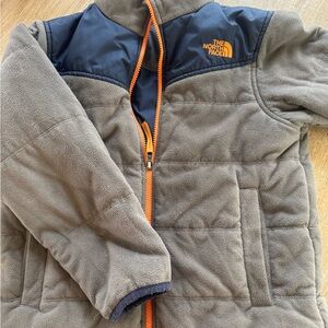 The North Face Tan and Black Fleece Jacket with Orange Zipper